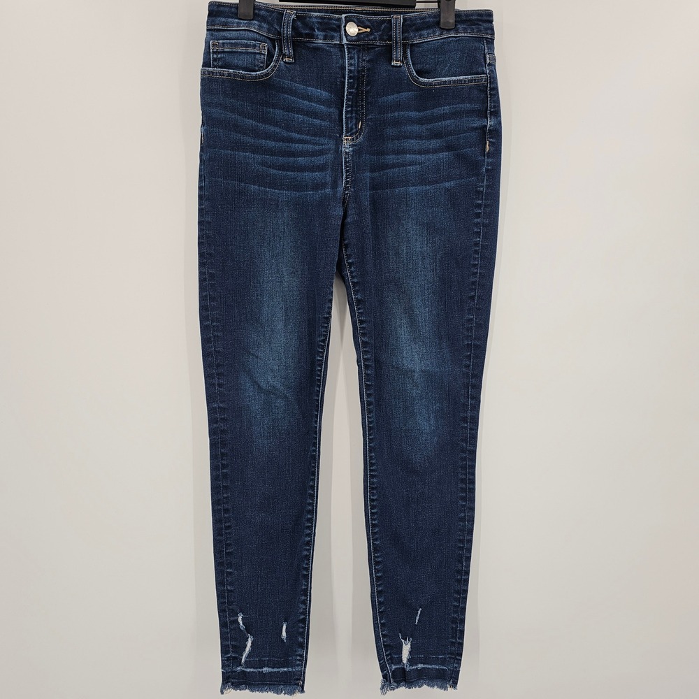 Miss Me High‎ Rise Ankle Skinny Jeans Dark Wash Distressed Raw Hem Size 29